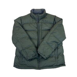 Eddie Bauer Mens Green Goose Down Insulated Jacket  Warm Adjustable Sz L